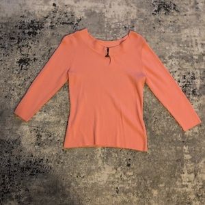 B. Moss Peachy Coral Ribbed Three Quarter Sleeve Tunic Top with Buckle Detail